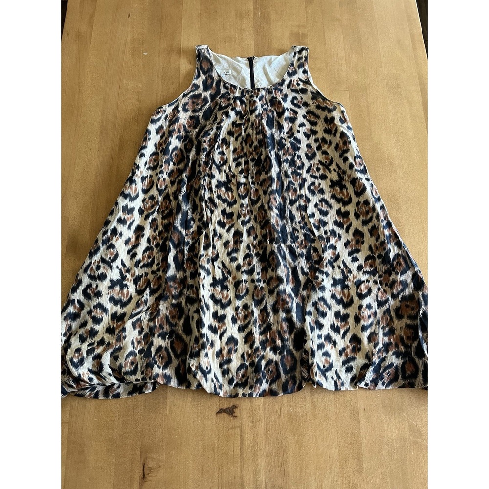 T&U Womens Sz M Leopard Print Sleeveless Swing Tunic Dress Animal Print Zip Back